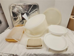 Assorted Tupperware with Lids, Oven Liner