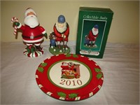 2 Santas & Christmas Plate 19" Dia