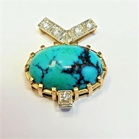 $9500 14K  Torquoise Diamonds (.40 Ct, Si1, F-G) P