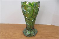Green Carnival Glass Vase 9"H