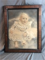 Vintage Framed Baby Drawing done with Oil