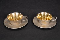 Russian 875 Silver Gilt Tea Cup & Saucer Pair
