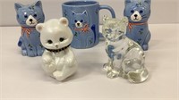 2 Marked Fenton Glass Cats (1 signed), Mug