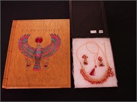 Egyptianology book and necklace, earrings