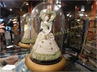 porcelain doll in domed glass case, 8" doll