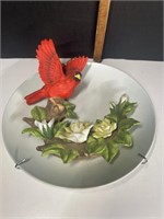 3D Decorative Porcelain Plate Cardinal & Floral