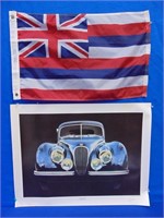 1954 Jaguar Car Print & Small Hawaii State Flag