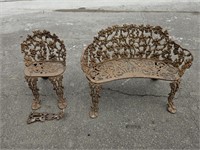 Vintage Wrought Iron Garden Bench & Chair