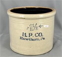 1 1/2 gal crock w/ "H.P. Co. Hawthorn, Pa."