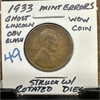 1933 WHEAT PENNY CENT GHOST LINCOLN / ERRORS