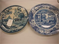 Two blue and white Spode plates.