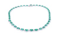 Luxury 38.47ct Emerald & Diamond 14k Gold Necklace