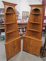 Pair of wood matching corner cabinets 27"x13"x65"