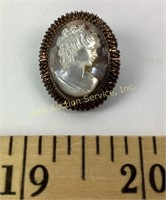 800 silver & carved abalone cameo pendant / pin.