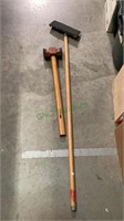 Sledgehammer and long handled sanding pad.   1442.