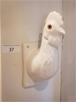 White Ceramic Rooster Head Towel Holder