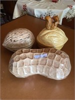 Ceramic nut dishes w covers 6"-9”