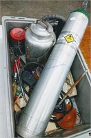 Tote Of Misc Hardware, Oxygen Tank And Milk Can