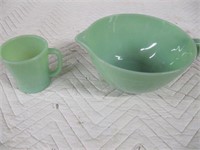 Jadeite Fire King Cup and Mixing Bowl