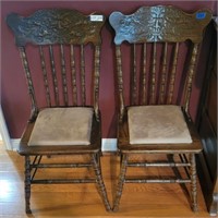 (2) Pressed Back Oak Chairs **