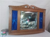 Cadre en bois miroir bisauté/verre vitrail 32"×26"