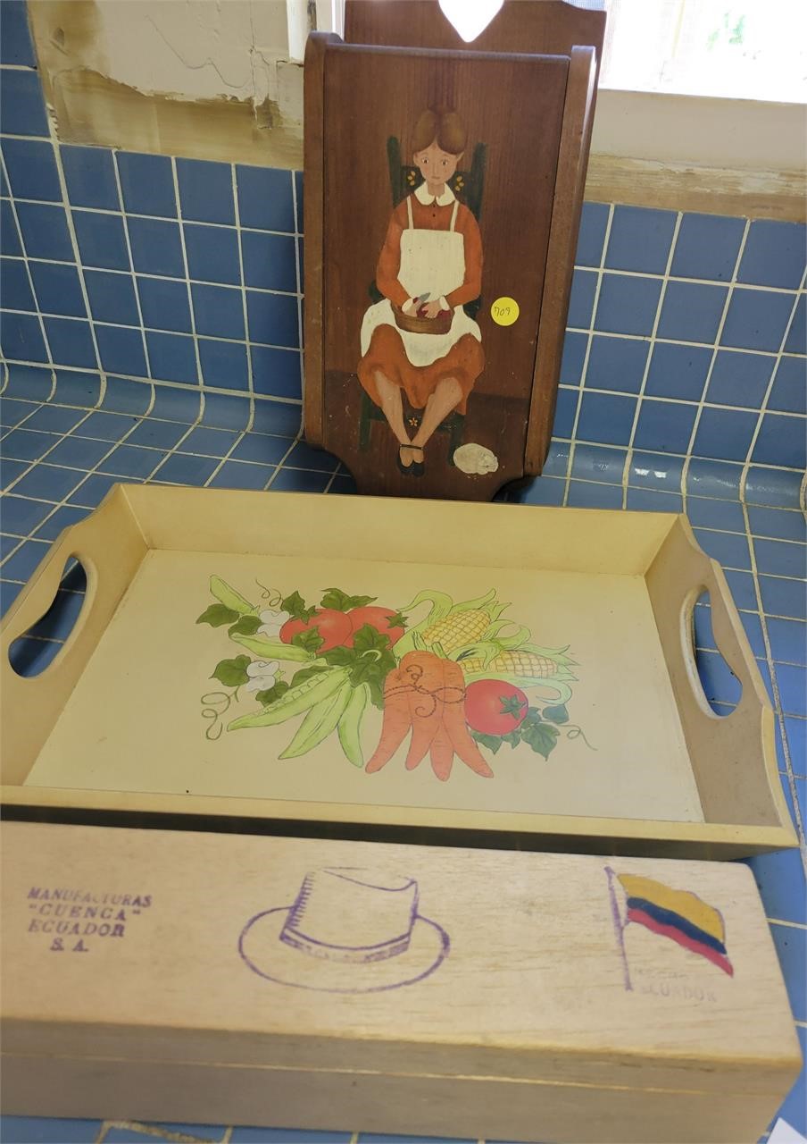 Wooden Recipe Holder, Tray and Bolsa Wood Box