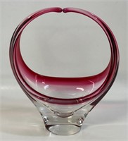 PRETTY RETRO CHALET GLASS BASKET W CRANBERRY TRIM