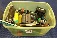 Plastic Tub with Office Supplies