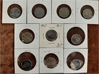 Canadian 5 Cent Nickel Lot - 1953-2017 - 10 coins