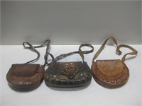 Three Handmade Leather Purses See Info