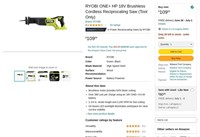 C1163  RYOBI ONE+ HP 18V Reciprocating Saw, Tool O