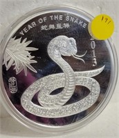 2013 10 TROY OZ. YEAR OF THE SNAKE ART ROUND