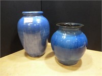Blue Pottery Vases - 1 Signed, Tallest 9.5"