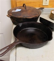 THREE CAST IRON SKILLETS 1 MARKED GRISWOLD