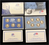 1999 & 2009 US Mint Quarter Proof Sets in Boxes