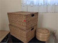 Wicker Baskets W/ Lids & Steamer  (Back Room)