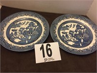 (2) 10” Early Blue Willow Dinner Plates