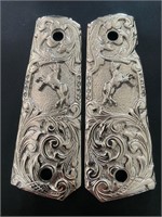 Custom 1911 Grips - Silver Plated - Horse