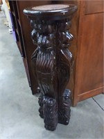 Wood and marble lion fern stand 41"