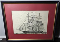 Framed Print of Sailboat Engraving
