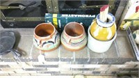 sm. Crock/3 vases/bellows