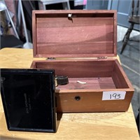 CEDAR BOX AND PLAYING CARDS IN CASE