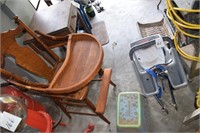 High chair, bike rack, step stool