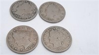 1908, 1909, 1910, 1911  "V" Nickels