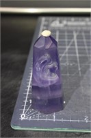 Hand carved purple fluorite tower with moon & star