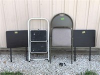 2 TV trays, Folding chair & Folding stool