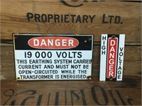 2 x Danger Enamel Signs 19000 Volts & HV