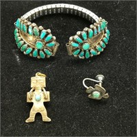 Zuni NM Bracelet, Charm, & (1) Post Earring