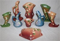 9 PCS. ROSEVILLE POTTERY, SNOWBERRY, WALL POCKET,