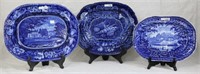 3 EARLY 19TH C. BLUE TRANSFER PLATTERS,